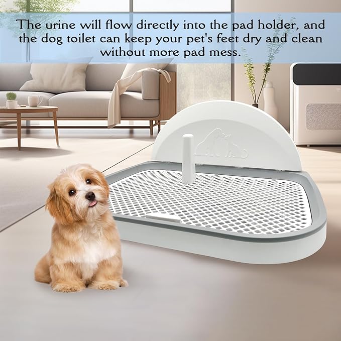 Hamiledyi Dog Toilet Dog Potty Pet Indoor Potty Indoor Potty Training Tray Simulated Wall Dog Toilet Portable Indoor Removable Dog Toilet with Removable Grille for Small and Medium Dogs (Off-white)
