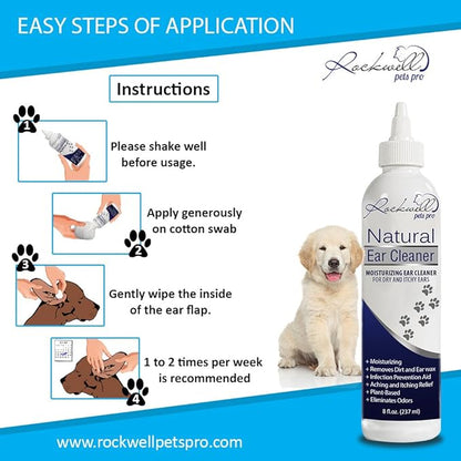 Ear Cleaner for Dogs Ear Cleaner Solution for Dog Ear Infection Treatment by Rockwell Pets Pro 8 fl oz