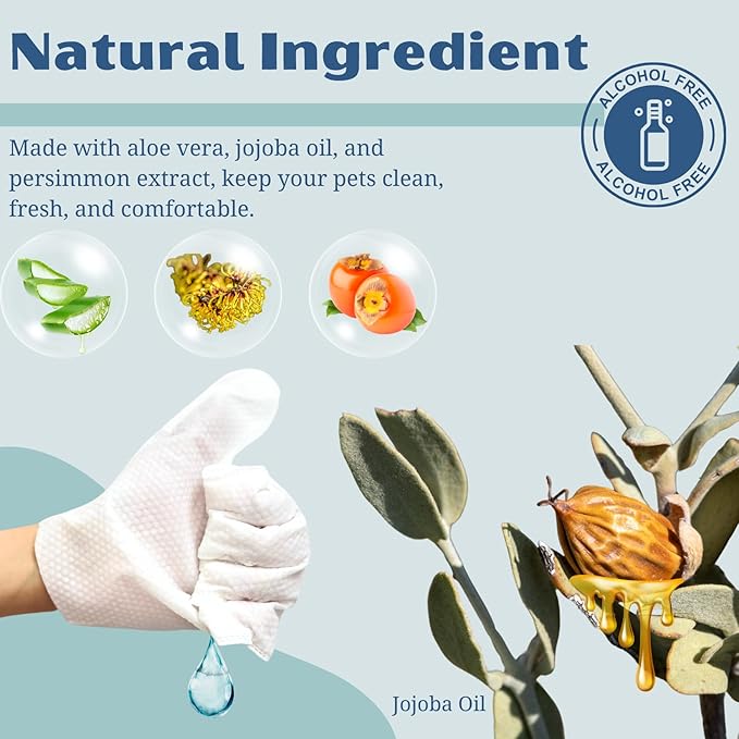 Injoya Pet Glove Wipes, Resealable Pack of 12 Pet Grooming Gloves, Portable Deodorizing Cleaning Gloves for Dogs, Non-Toxic, Lick Safe, Mild Fresh Scent, Hypoallergenic, Moisturizing, Bath Alternative
