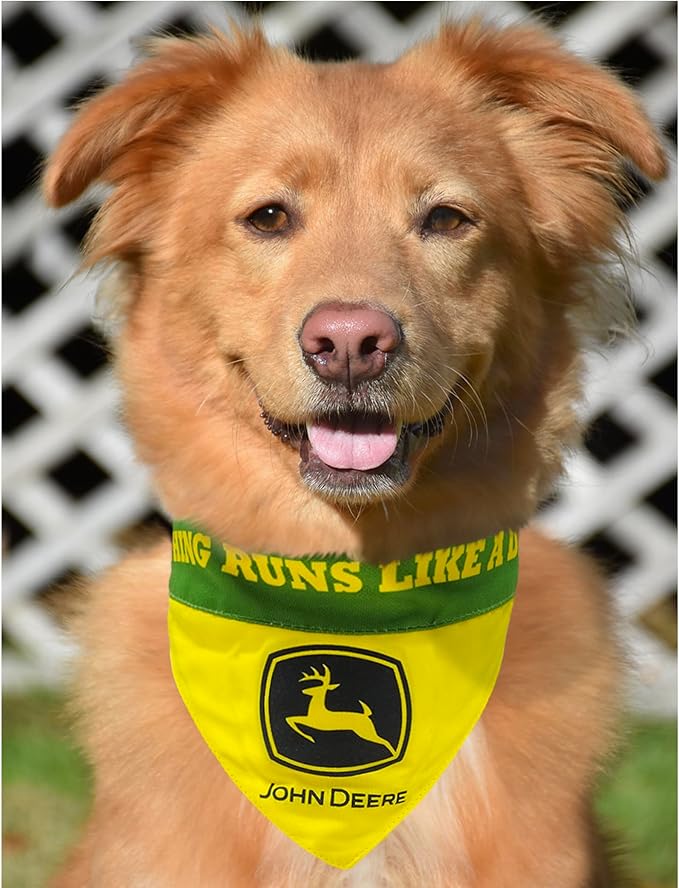 Pets First John Deere Reversible PET Bandana for Dogs and Cats, Best Bandana for Construction, Tractors, John Deere Fan! Size: Small-Medium. Best Collar-Pull-Through Bandana, Green, (JOD-3217-S-M)