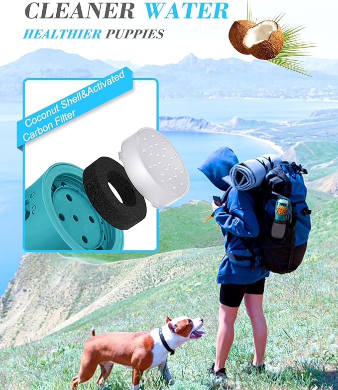 Dog Water Bottle 2 in 1, Leak Proof Portable Pet Water Bottle with Food Container, Outdoor Portable Water Dispenser for Cat, Puppy Supply for Walking, Hiking, Camping, Travel(10oz Indigo)