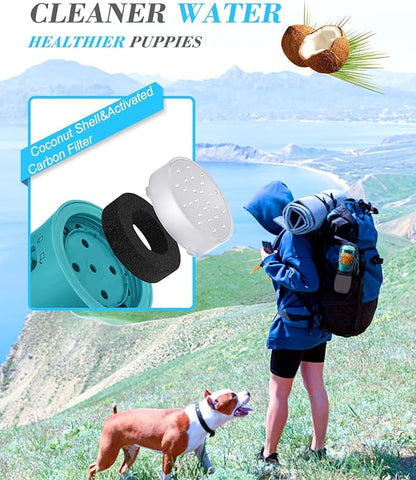 Dog Water Bottle 2 in 1, Leak Proof Portable Pet Water Bottle with Food Container, Outdoor Portable Water Dispenser for Cat, Puppy Supply for Walking, Hiking, Camping, Travel(10oz Indigo)