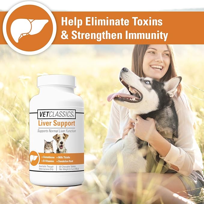 Vet Classics Liver Support Pet Health Supplement for Dogs, Cats – Liver Functions – B-Vitamins, Glutathione, Milk Thistle – Soft Tablets, Chews – 60 Chewable Tablets
