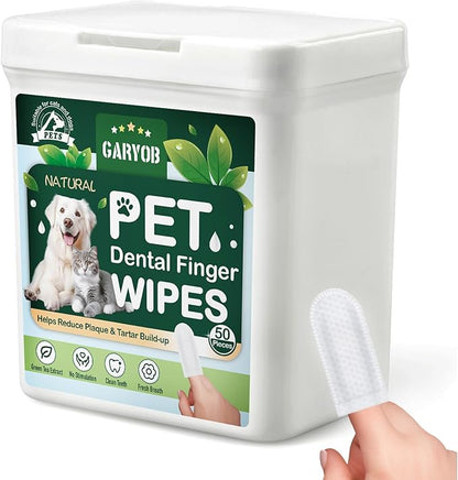 Pet Teeth Cleansing Finger Wipes for Dogs and Cats, Disposable No-Rinse Dog Finger Toothbrush Oral Cleansing Wipes, Reduces Plaque and Freshens Breath Dog Cat Dental Care Finger Wipes, 50 Counts