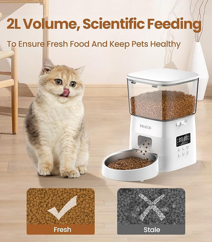 Automatic Cat Feeder,8Cups ROJECO Cat Food Dispenser with Timer,Portion Control Automatic Pet Feeder,Easy Set Up Indoor Use with Stainless Steel Bowl