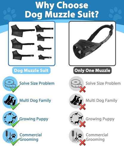 LUCKYPAW Dog Muzzle Suits for Small Medium Large Dogs, Mesh Muzzle Pack for Dogs Anti Biting Chewing, Breathable Dog Muzzle Sets with Adjustable Strap for Grooming Walking Vet Visiting(3 Pieces)