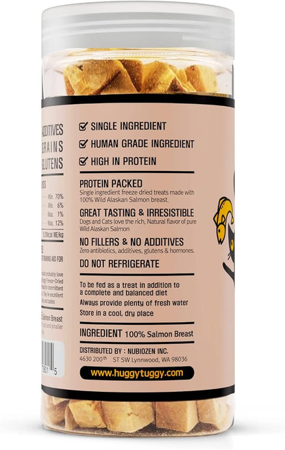 Freeze Dried Wild Alaskan Salmon Treats for Dog and Cat - Natural Single Ingredient, Pet Treat High Protein - No Fillers, Preservatives, or Additives, Gluten and Grain Free - 3.88 Oz