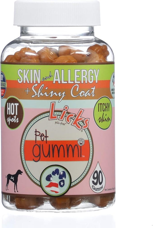 Licks Pill-Free Dog Skin and Allergy Gummies - Omega 3 Dog Allergy Relief - Dog Vitamins & Supplements for Itch Relief - Turmeric Supplement for Dog Skin - Dog Vitamin Gummies - 90 Gummies