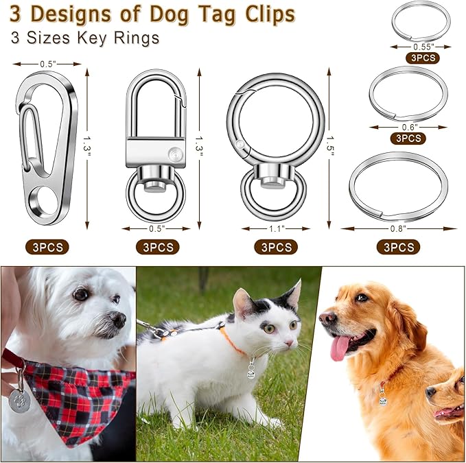 18PCS Dog Tag Clip Steel Ring Pet Tag, Dog Tags Ring Replaceable Dog Name Tag Clip, Dog ID Tags Dog Tag Clip for Collar Personalized Dog Tag Holder Key Rings for Dogs Cat Collar and Harnesses