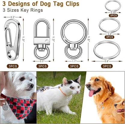 18PCS Dog Tag Clip Steel Ring Pet Tag, Dog Tags Ring Replaceable Dog Name Tag Clip, Dog ID Tags Dog Tag Clip for Collar Personalized Dog Tag Holder Key Rings for Dogs Cat Collar and Harnesses