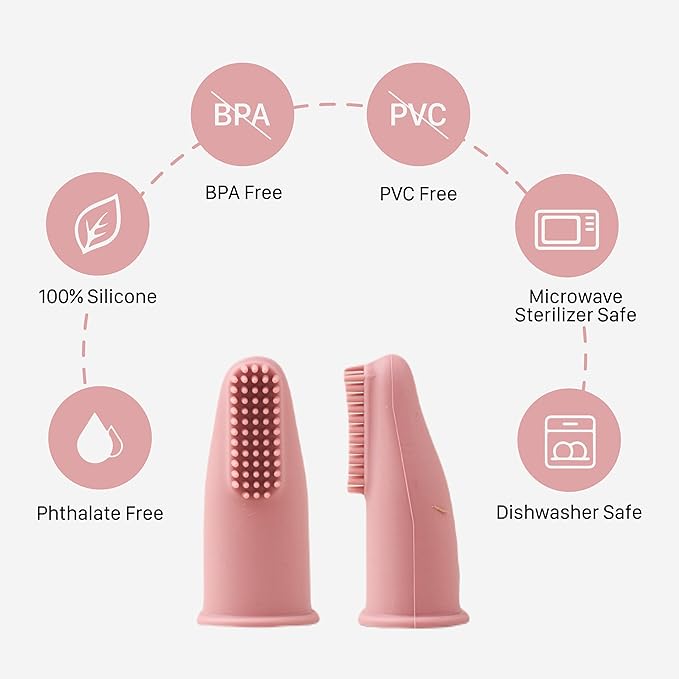 Chippi & Co Baby Silicone Finger Toothbrush BPA Free Dental Care for Newborn Baby Boy Girl 0 3 6 Sensory Development Toy (Pink)