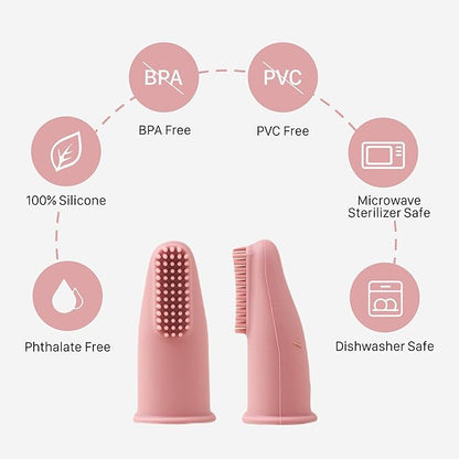 Chippi & Co Baby Silicone Finger Toothbrush BPA Free Dental Care for Newborn Baby Boy Girl 0 3 6 Sensory Development Toy (Pink)