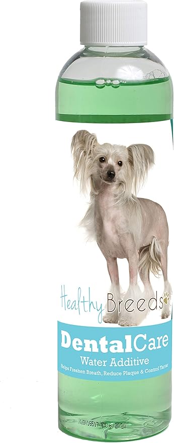 Healthy Breeds Dog Dental Care Water Additive for Chinese Crested - Helps Freshen Breath, Reduce Plaque & Control Tartar - Mint Flavor - 8 oz
