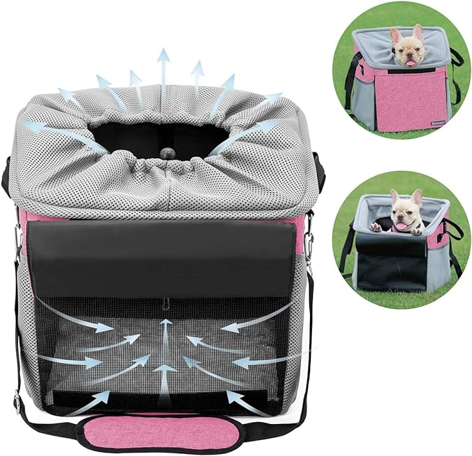 Pet Carrier Bicycle Basket Bag Pet Carrier/Booster Backpack for Dogs and Cats with Big Side Pockets,Comfy & Padded Shoulder Strap,Travel with Your Pet Safety（Pink）