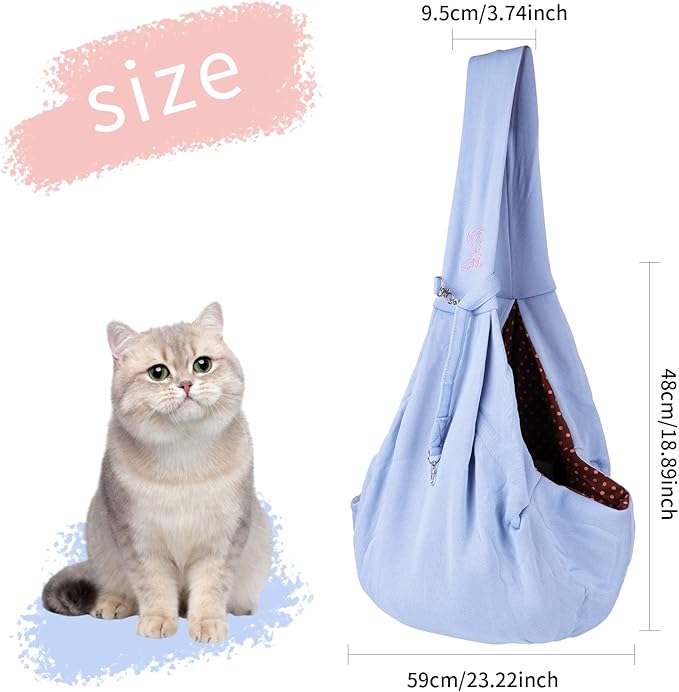 Small Dog Cat Sling Carrier,Hands Free Reversible Pet Carriers Bag,Pet Carrier Shoulder Crossbody Pet Slings Suitable for Puppy, Small Dogs, and Cats for Outdoor Travel (Blue)
