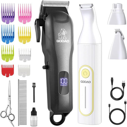 Dog Clippers for Grooming,Dog Grooming Kit for Heavy Thick Hair&Coats/Low Noise Rechargeable Cordless Pet Shaver with Paw Trimmer Nail Grinder/Dog Hair Trimmer for Small & Large Dogs Cats
