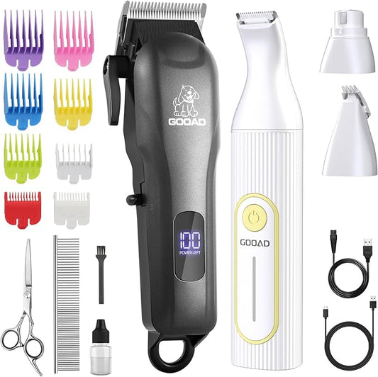 Dog Clippers for Grooming,Dog Grooming Kit for Heavy Thick Hair&Coats/Low Noise Rechargeable Cordless Pet Shaver with Paw Trimmer Nail Grinder/Dog Hair Trimmer for Small & Large Dogs Cats