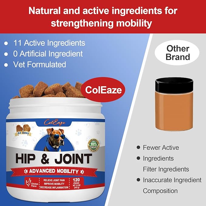 Joint Supplement for Dogs, Glucosamine Chondroitin for Dogs Joint Pain Relief, MSM - Advanced Mobility Chews Reduce Inflammation, Hip & Joint Care - Lamb Flavor - 120 Ct