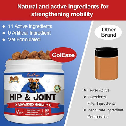 Joint Supplement for Dogs, Glucosamine Chondroitin for Dogs Joint Pain Relief, MSM - Advanced Mobility Chews Reduce Inflammation, Hip & Joint Care - Lamb Flavor - 120 Ct