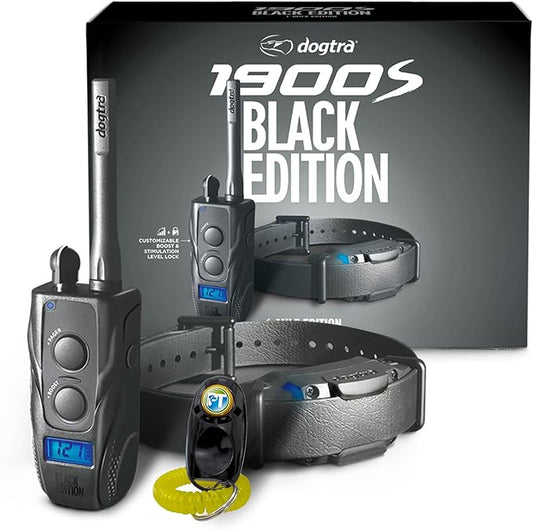 Dogtra 1900S Black - Remote Training Collar - 1 Mile Range, Waterproof, Rechargeable, Static, Vibration - includes PetsTEK Dog Training Clicker