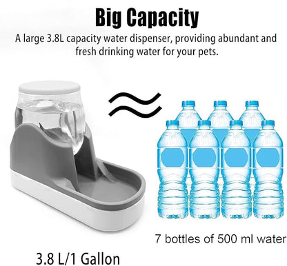 kathson Automatic Dog Water Dispenser 1 Gallon Gravity Cat Water Dispenser Dogs Water Station Bowl Large Capacity Feeder Waterer Pet Drinking Fountain Grey