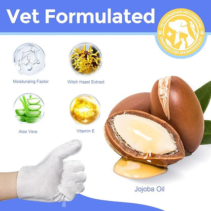 Pet Cleaning glove wipes for Dogs & Cats, Hypoallergenic Deodorizing Disposable No-Rinse Grooming Wipes, Extra Thick Bathing Wipes,Perfect for Pet Dry Cleaning,Daily Care and Travel,24 pcs
