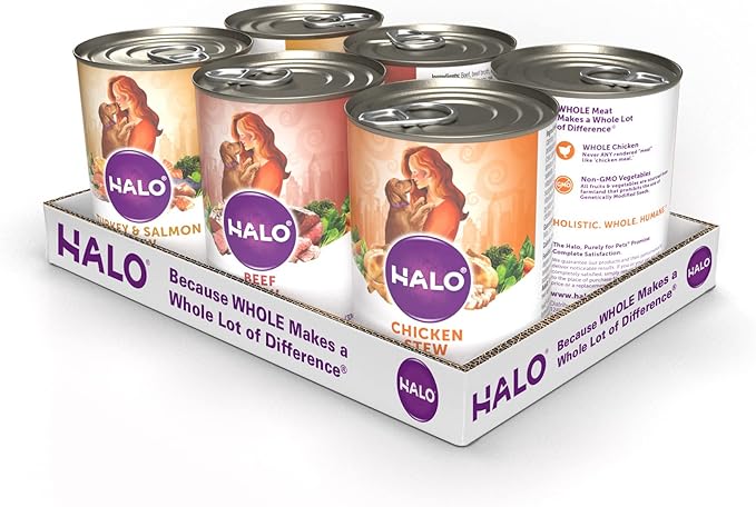 Halo Adult Wet Dog Food, Variety Pack, 13.2oz Can (Pack of 6)