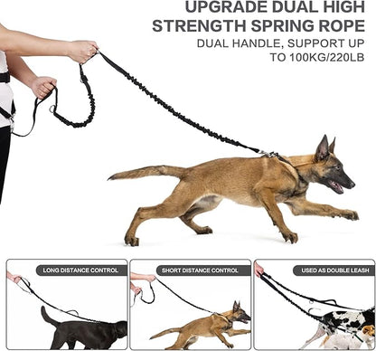 Pecute Hands Free Dog Leash, Waist Dog Running Leash with 2 Shock-Absorbing Bungees, Padded Back, Multi Pouches, Reflective Waist Dog Leash for Medium to Large Dogs Walking Running Hiking