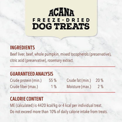 ACANA Singles Freeze Dried Dog Treats, Limited Ingredient Grain Free Beef & Pumpkin Recipe, 1.25oz