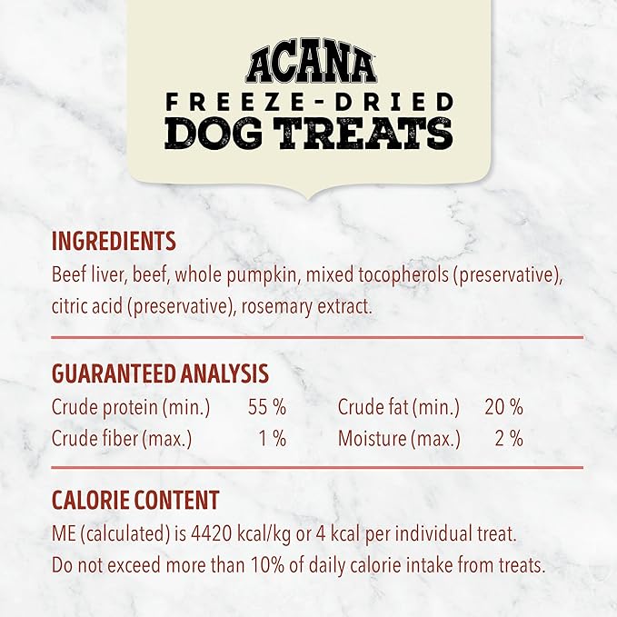 ACANA Singles Freeze Dried Dog Treats, Limited Ingredient Grain Free Beef & Pumpkin Recipe, 1.25oz