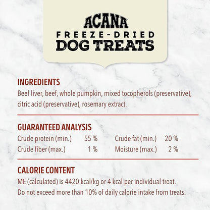 ACANA Singles Freeze Dried Dog Treats, Limited Ingredient Grain Free Beef & Pumpkin Recipe, 1.25oz