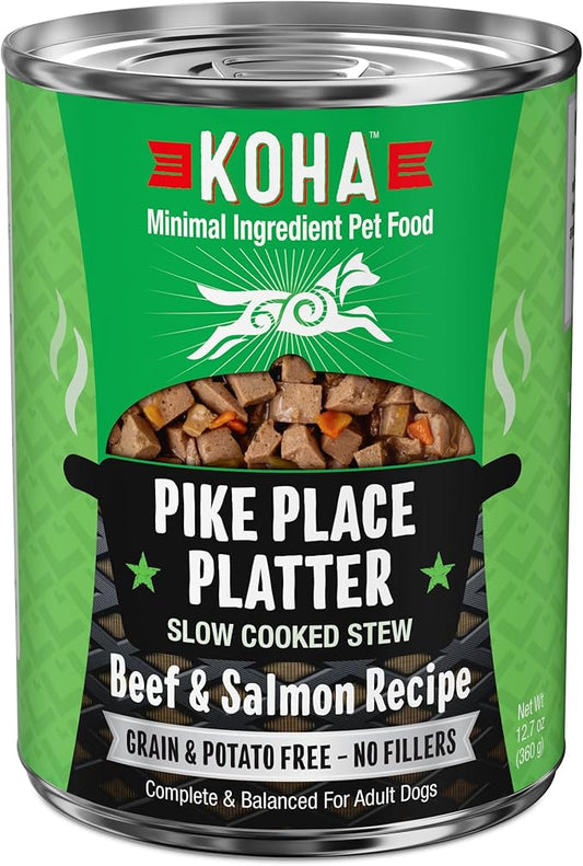 KOHA Pike Place Platter Stew for Dogs with Beef and Salmon, High Protein Wet Dog Food, 12.7oz Cans (Case of 12)