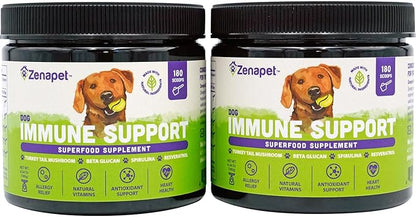 ZENAPET Allergy Immune Support Supplement for Dogs, Superfood 100% Human-Grade with Turkey Tail Mushroom, Prebiotics for Gut Health, Itchy Skin, Seasonal Allergies & Yeast - for Small to Large Breeds