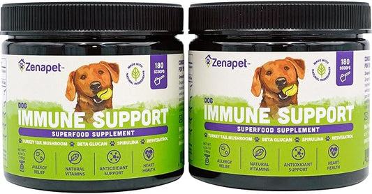 ZENAPET Allergy Immune Support Supplement for Dogs, Superfood 100% Human-Grade with Turkey Tail Mushroom, Prebiotics for Gut Health, Itchy Skin, Seasonal Allergies & Yeast - for Small to Large Breeds