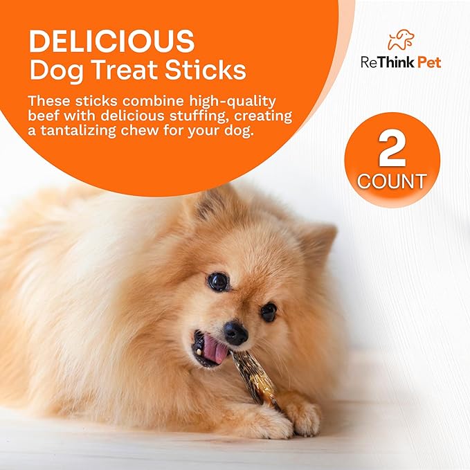 Premium Stuffed Sticks - All Natural Dog Chews & Sticks - 2 pcs Beef Pet Treats for Dogs