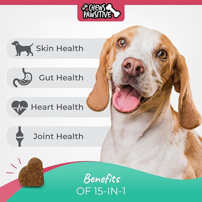 Dog Multivitamins Chewable- 15 in 1 Dog Vitamins Multivitamin for Heart Health - Omega 3 Oil for Skin & Coat, Chondroitin and Glucosamine for Dogs Joint & Mobility, Probiotics - 120ct