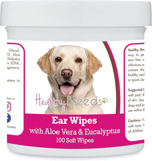 Healthy Breeds Labrador Retriever, Red, Ear Cleaning Wipes with Aloe & Eucalyptus for Dogs 100 Count