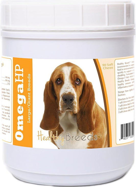 Healthy Breeds Basset Hound Omega HP Fatty Acid Skin and Coat Support Soft Chews 90 Count