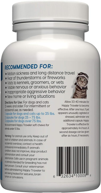 ARK NATURALS Happy Traveler Capsules, Natural Calming Treats for Dogs and Cats, Reduces Anxious and Nervous Behavior, 30 Count, Packaging May Vary,Blue,700146