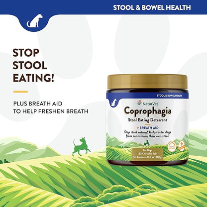 NaturVet – Coprophagia Stool Eating Deterrent Plus Breath Aid – Deters Dogs from Consuming Stool – Enhanced with Breath Freshener, Enzymes & Probiotics – 130 Chewable Tablets