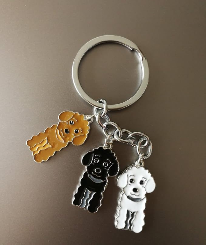 Dog Keychain, Pet Pendant Key-Ring, Cute Puppy ID Tags Metal Key Ring for Dog Lover (Three Color Poodle)
