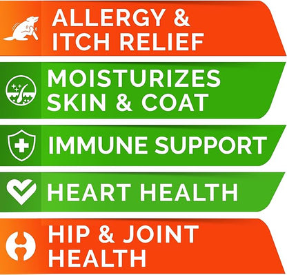 StrellaLab Omega 3 for Dogs - (180Ct) Fish Oil Treats - Allergy & Itch Relief Skin&Coat Supplement - Dry Itchy Skin, Shedding, Hot Spots Treatment, Anti Itch - Pet Salmon Oil Chews - Chicken Flavor