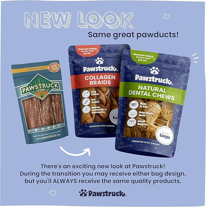 Pawstruck Premium Beef Jerky Dog Treat Chews, Medium 4"-6" Strips - Hip Joint Health Naturally Rich in Glucosamine & Chondroitin No Added Preservatives - 25 Count (Pack of 1) - Packaging May Vary