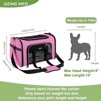 Dog Carrier Cat Carriers Airline Approved Pet Carrier for Small Medium Dogs Cats Under 15Lbs Puppies Collapsible Soft Sided TSA Travel Puppy Carrier Bag (Medium, Pink)