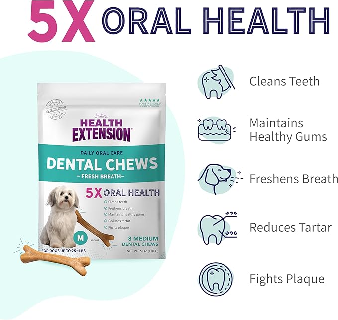 Health Extension Dog Chew Bone Treats, Puppy Training Treat, Medium Sticks for Dental Teeth Cleaning & Breath Freshener, Medium (Pack of 8)