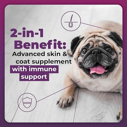 VetriScience Omega Plus Advanced Skin Supplement for Dogs – Fish Oil Supplement for Itchy Skin with Omegas 3, 6, 9 Fatty Acids and Added Nutrients