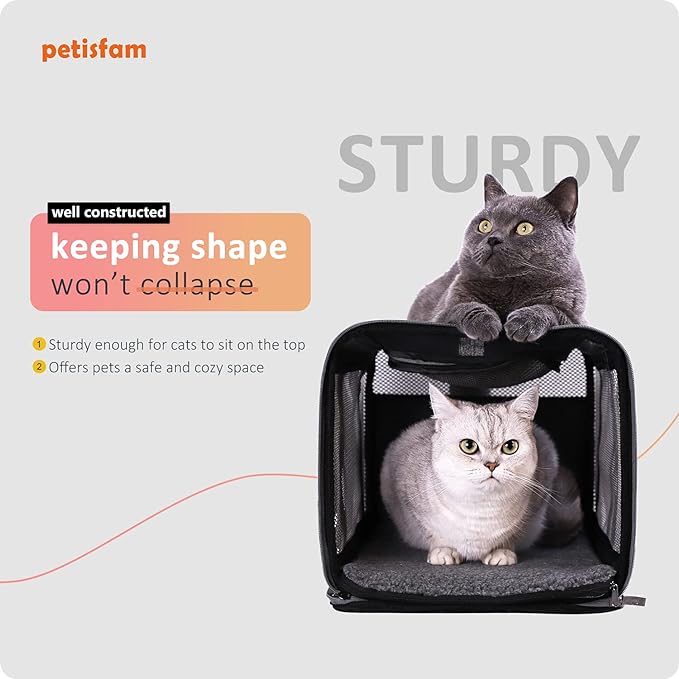 petisfam Easy Load Soft Pet Carrier Bag for Large and Medium Cats with Top Entry and Shoulder Strap. Sturdy, Well-ventilated, Collapsible for Easy Storage, Easy Vet Visits