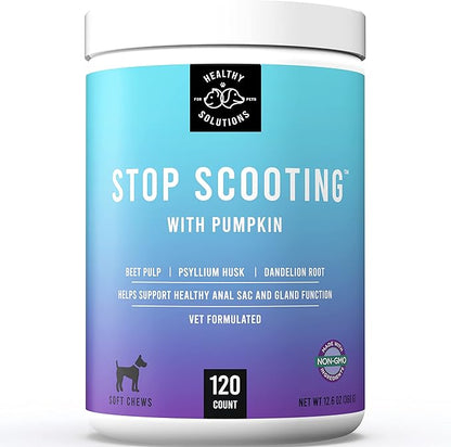 Dog Fiber Soft Chews Supplement - Stop Scooting Digestive Formula Enhanced with Pumpkin, Psyllium Husk, & Beet Pulp - Supports Dogs Healthy Anal Gland, Stool & Constipation - Made in USA, 120 ct