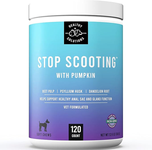Dog Fiber Soft Chews Supplement - Stop Scooting Digestive Formula Enhanced with Pumpkin, Psyllium Husk, & Beet Pulp - Supports Dogs Healthy Anal Gland, Stool & Constipation - Made in USA, 120 ct