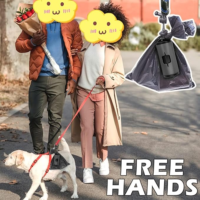 Metal Dog Poop Bags Holder Aluminum Poo Bags Dispenser with Pet Waste Bags 3 Leash Clasp and Elastic Rope for Used Bags(1 Holder 135 Bags,Black)